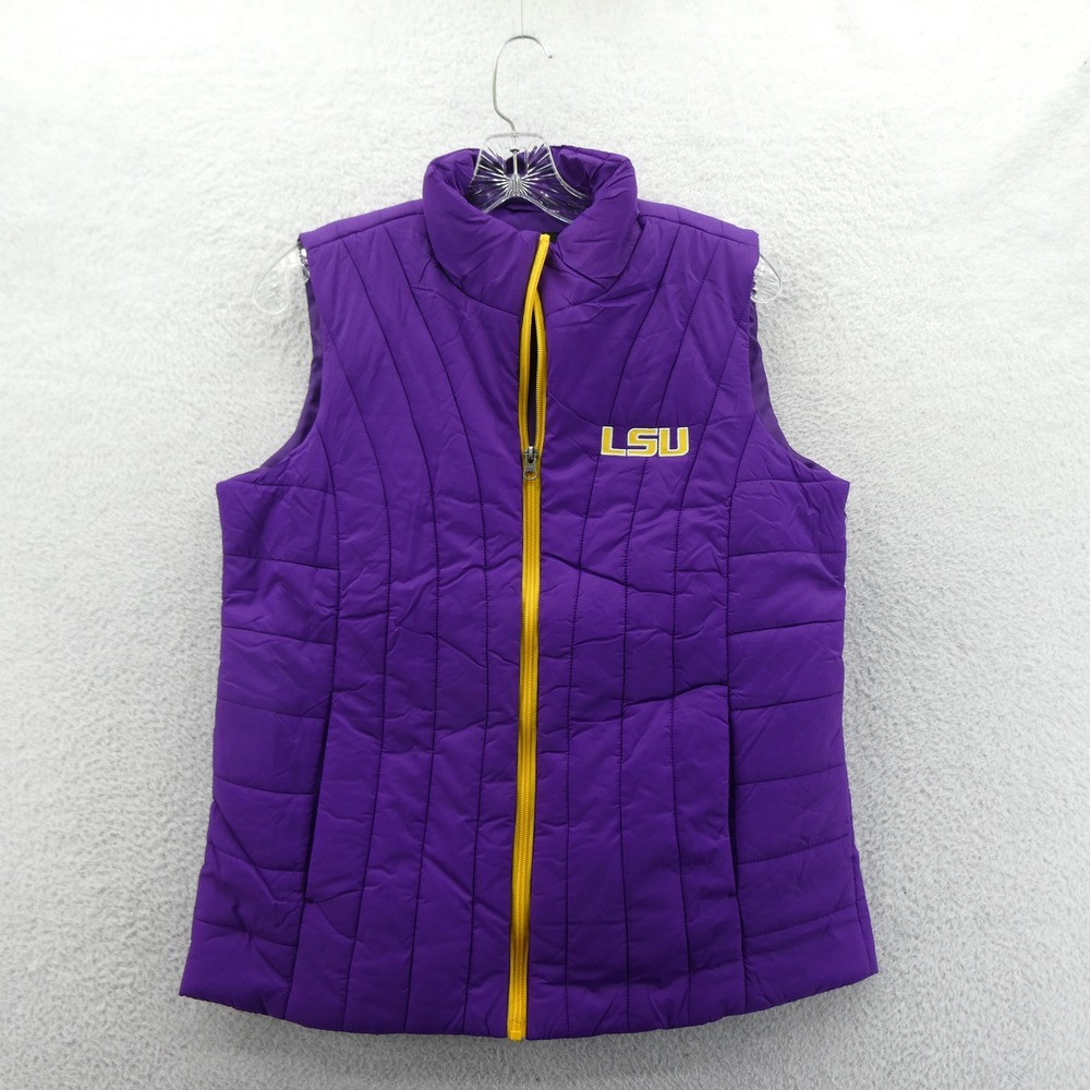 GIII 4HER Vest Womens Medium LSU Tigers Purple Yellow Quilted Full‎ Zip Puffer